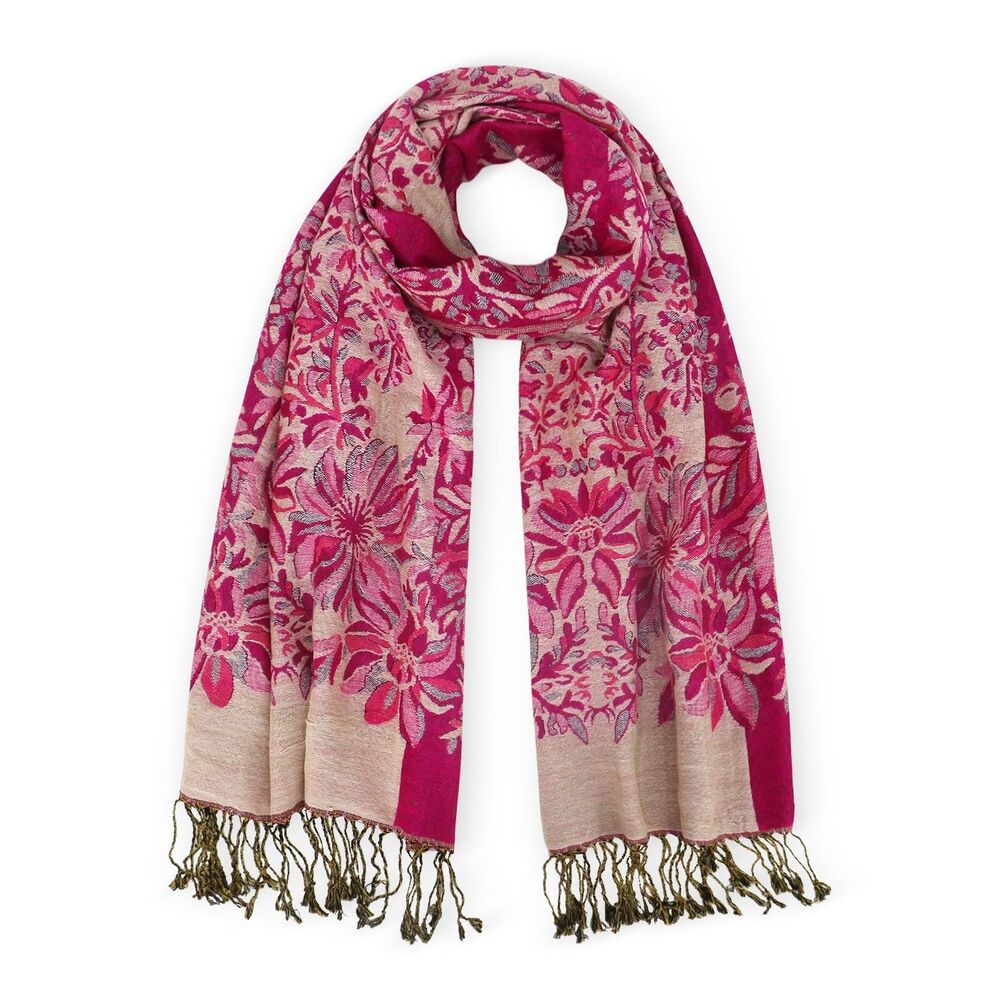 vimate Women's Pashmina Scarf Shawl Wrap Hot Pink Floral Winter Warm Dressy